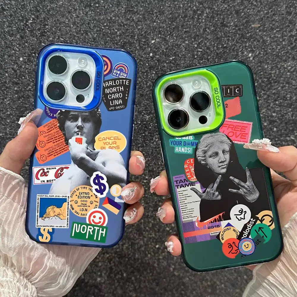 

Art Aesthetic David Mona Lisa Angel Eyes Phone Case Laser Ripple Silver Case For iPhone 17 16 15 14 13 12 11 Pro Plus Max