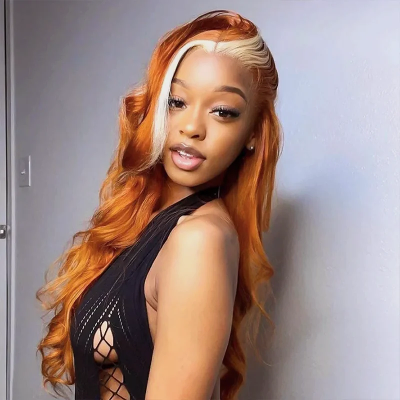 شعر مستعار برندل طويل برتقالي مموج بدانتيل أمامي صناعي للنساء ذوات البشرة السمراء ، شعر من ألياف الشعر المقاوم للحرارة ، استخدام يومي ناعم ، شعر الطفل