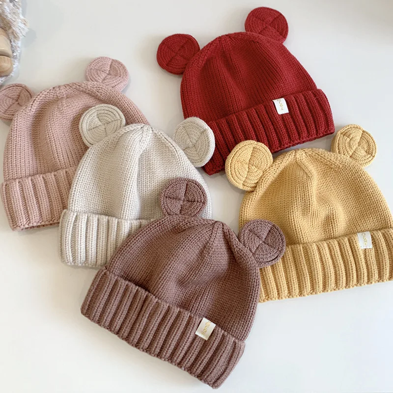 3months-2Years Old Baby Boys Girls Knit Beanie Cap Infant Warm Hat Toddler Crochet Bonnets with Ears Cute Fashion Freeship