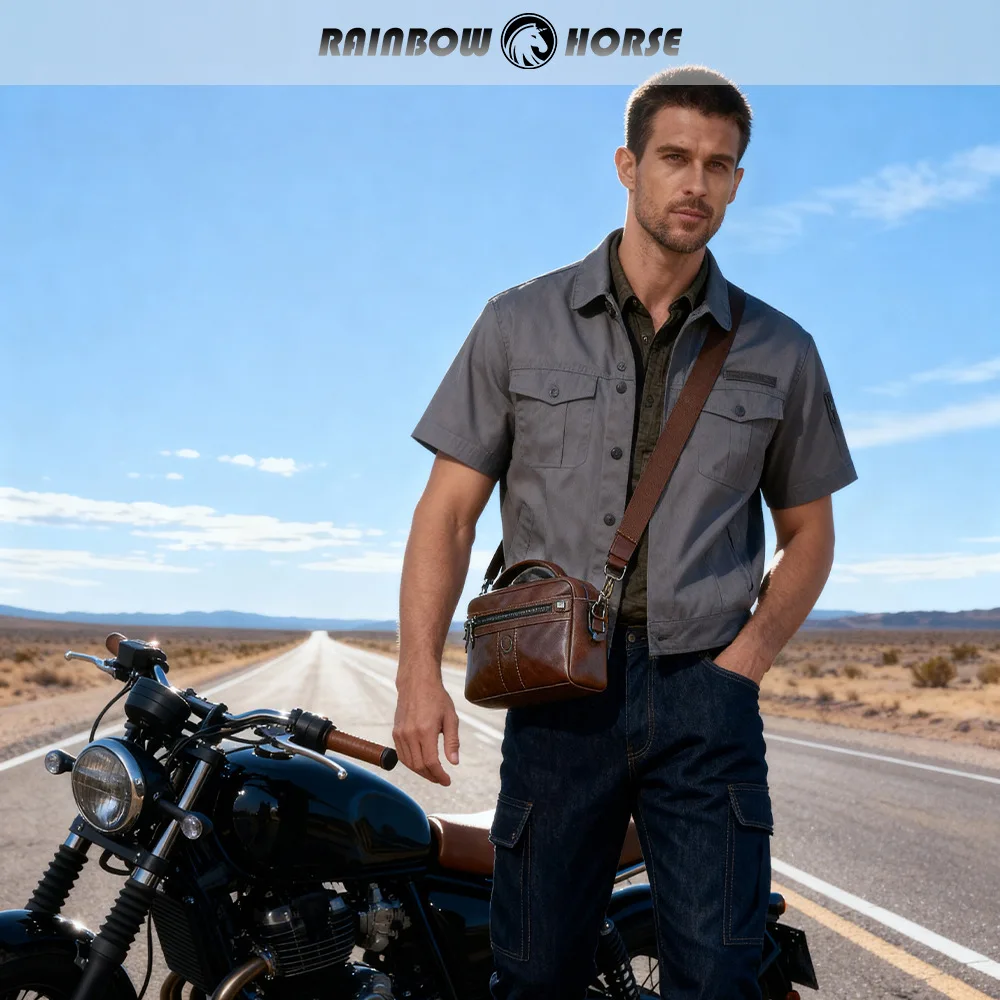 

Men's oil-wax genuine leather large-capacity multi-pocket hand-carry multi-functional travel single-shoulder backpack