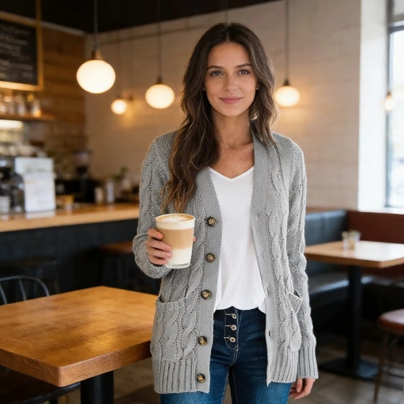 

2026 New Fashion and Leisure European and American Hot Women's Mid-length Sweater New Cardigan Hooded Jacket