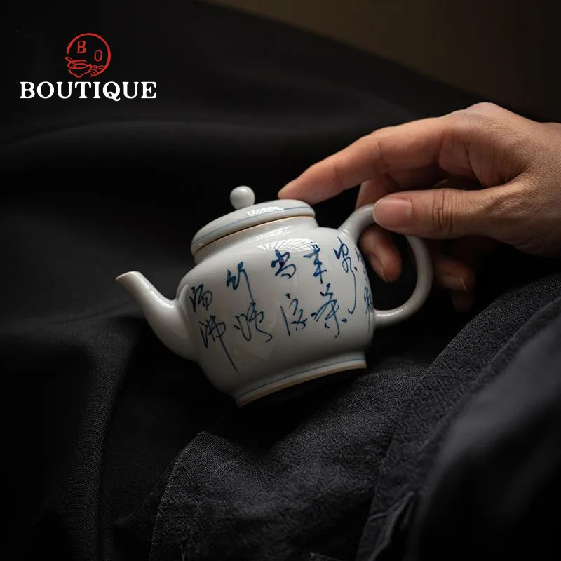 

Антикварный ручная роспись поэзия чайник синий и белый фарфоровый чайник заварочный чайник керамический чайник кастрюли чайник фильтр пуэр японский