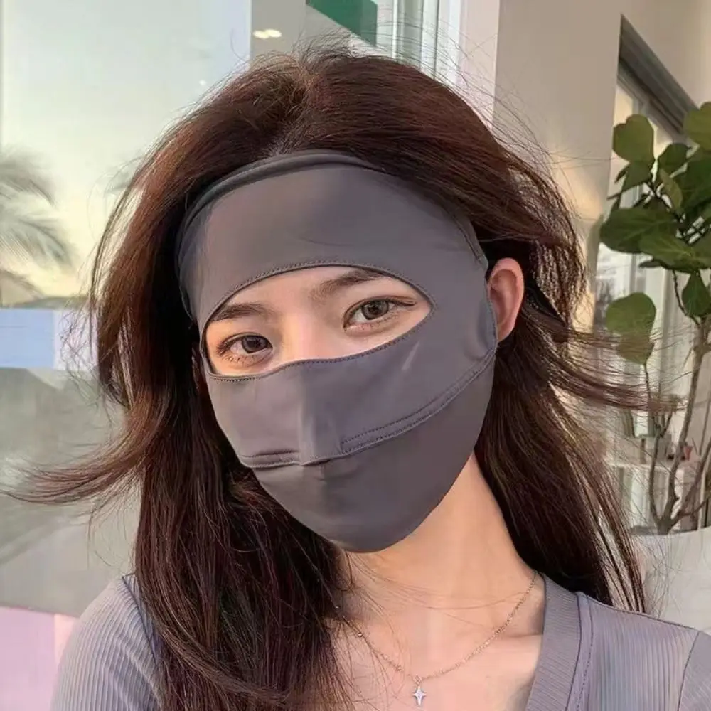 Sun Protection Sunscreen Mask Fashion Breathable Thin Cover Ice Silk Traceless Mask Full Cover Face UV Protection Mask Summer