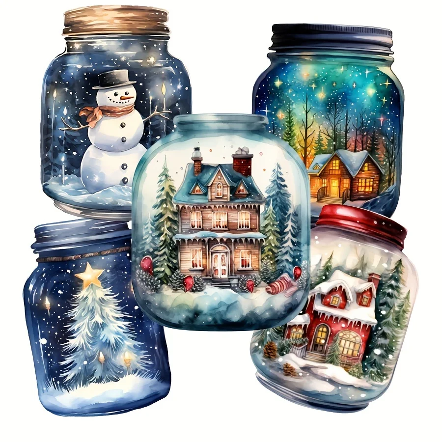 JAIIMAN90pcs-99pcs Christmas Sticker with Forest Animal Mason Jars,Candy Jar, Snownight Pot, Golden Bottle Patterns, Junkjournal