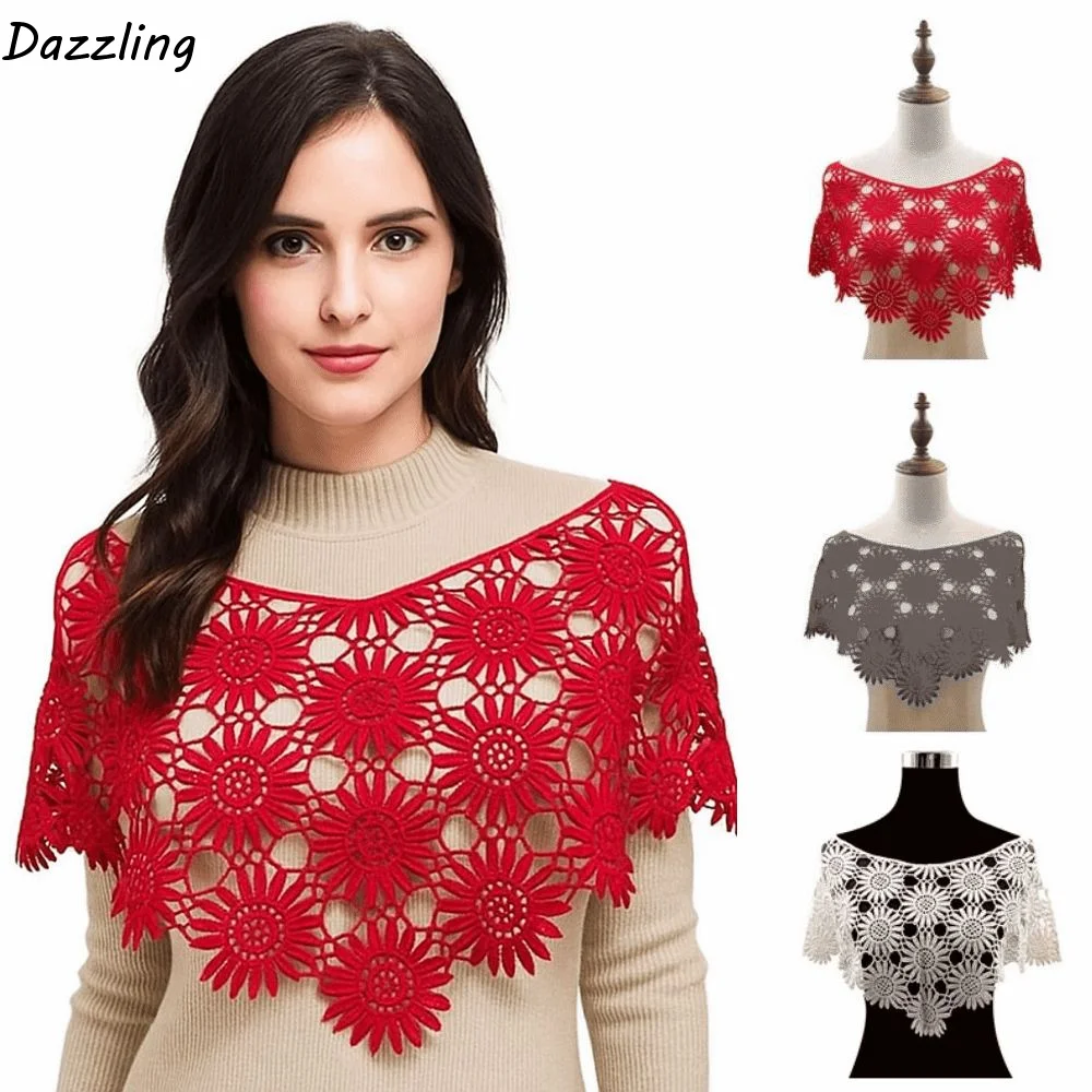 

Creative False Crochet Collar Tulle Lace DIY Lace Shawl Poncho Detachable Boho Chic Hollow Out Vest Dress Decorative Shoulder