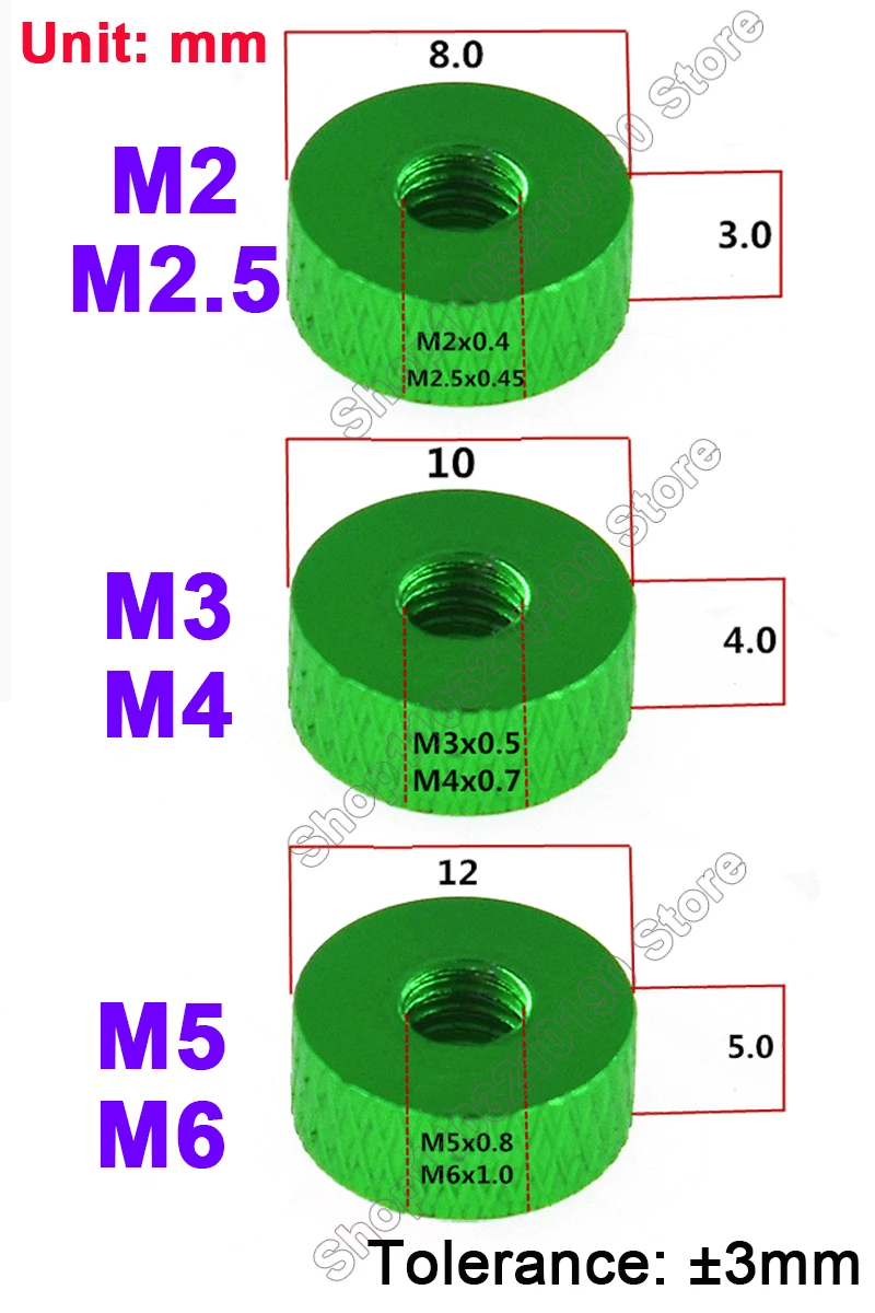 1Pc M2 M2.5 M3 M4 M5 M6 colourful knurled aluminum hand tighten thumb thin nut through hole round fixed nuts for camera computer