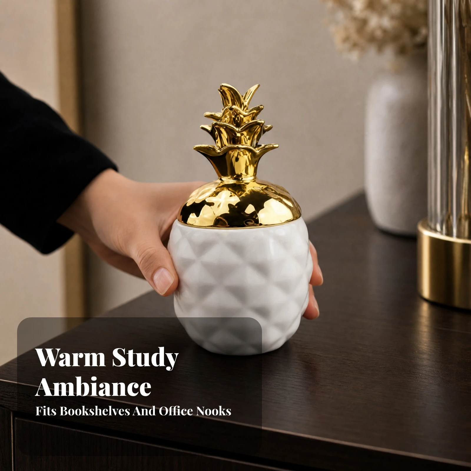 Pineapple-Shaped Ceramic Jar Compact Pineapple Decor Jar with Crown Lid Tabletop Ornament Tropical Container Versatile