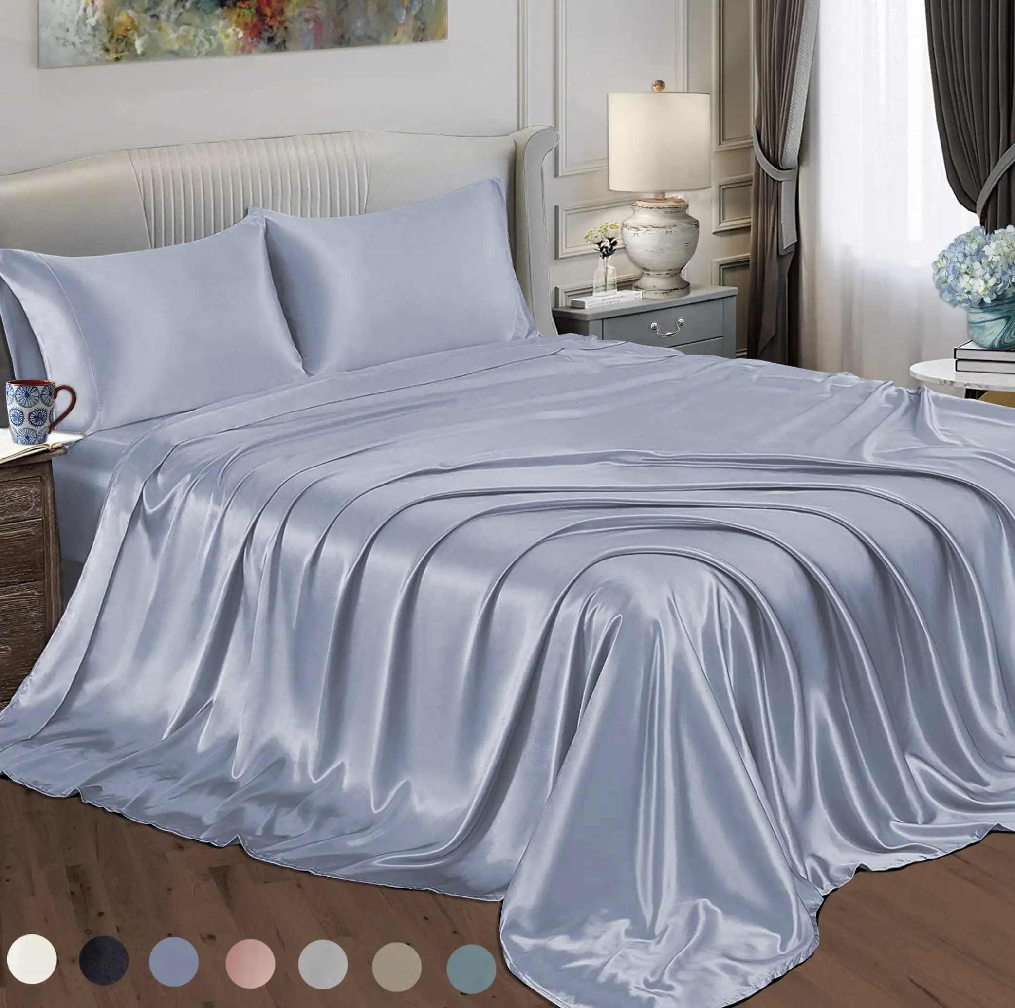 

Luxury 230 Thread Count Blue Polyester Sheet Set, Full, (4 Pieces)