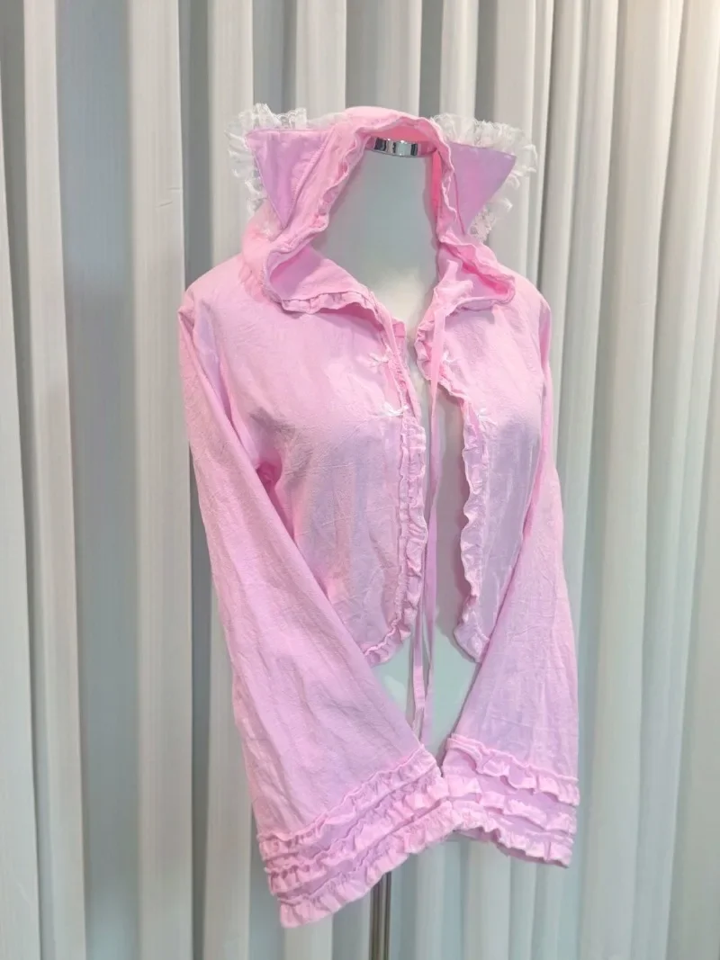 Dolce Kawaii Orecchie di Gatto Cardigan Cappotto Donna Autunno Nuove Donne Giubbotti Corti Nero Subculturale Casual Giapponese Top Camicia da Sole