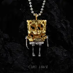 2024 Fashion Square Skull Doll Necklace For Man Woman Vintage Punk Gold Color Pendant Sweater Chain Cool Jewelry New Couple Gift