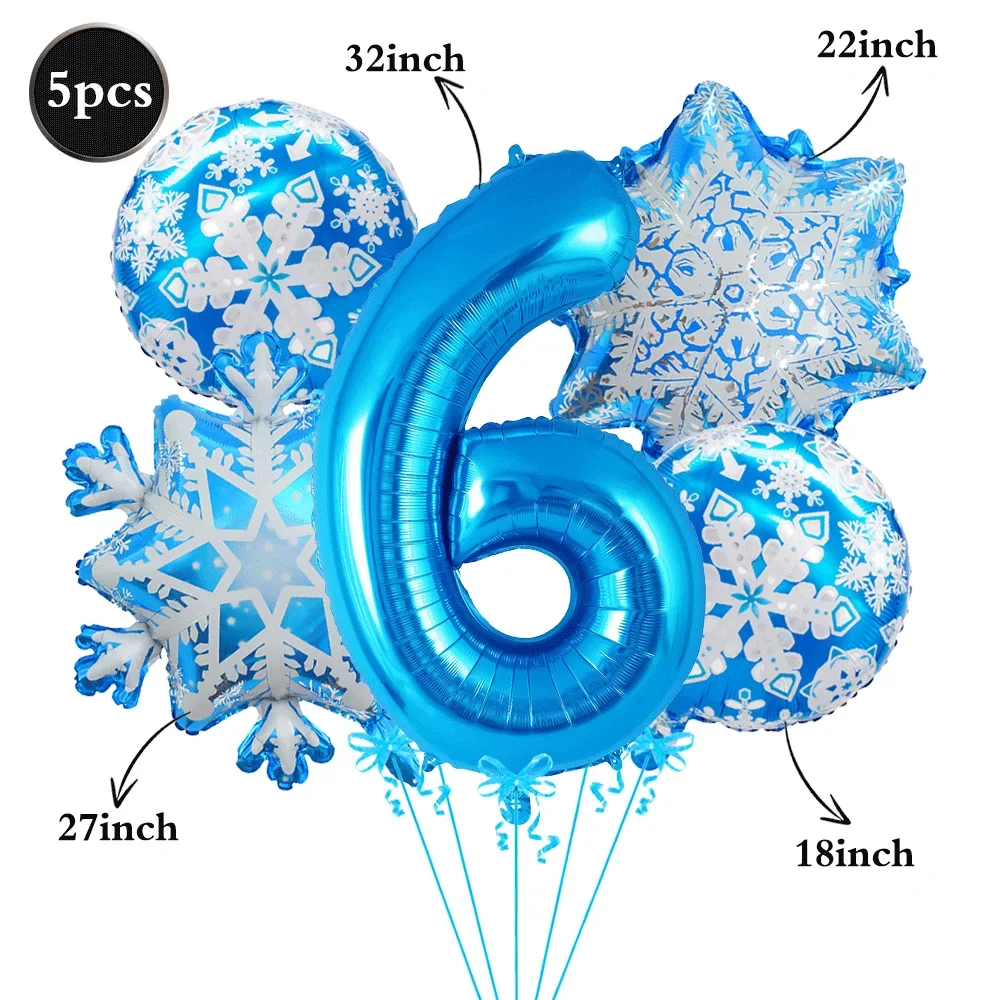 5-teiliges Schneeflocken-Zahlenfolienballons-Set, Blaue Frozen-Themen 32-Zoll-Zahlenballons für Baby-Geburtstag Winter-Party-Dekoration – Detail 8