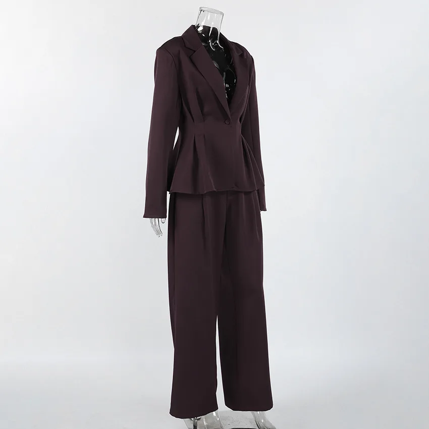 Damen-Anzug-Set, tiefer V-Ausschnitt, tief ausgeschnitten, langärmelig, Taillenanzug, Jacke, lange Hose, zweiteiliges Set, Pendler-Elegante Hosen-Set