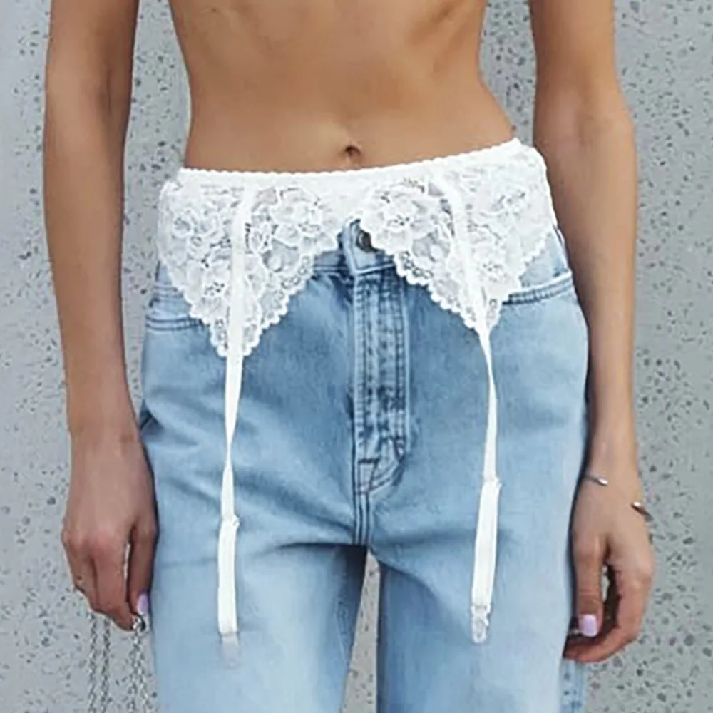

New Embroidered Flower Lace Skirt Y2K Streetwear See Through Lace Mini Skirt Harajuku Pleated Skirts Jeans Decoration