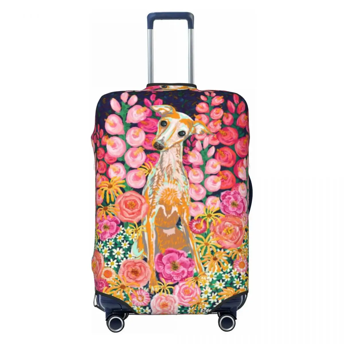 Garden Hound Greyhound Dog Luggage Cover Elastic Whippet Sighthound Flowers Travel Suitcase Protective Covers Fits 18-32 Inch