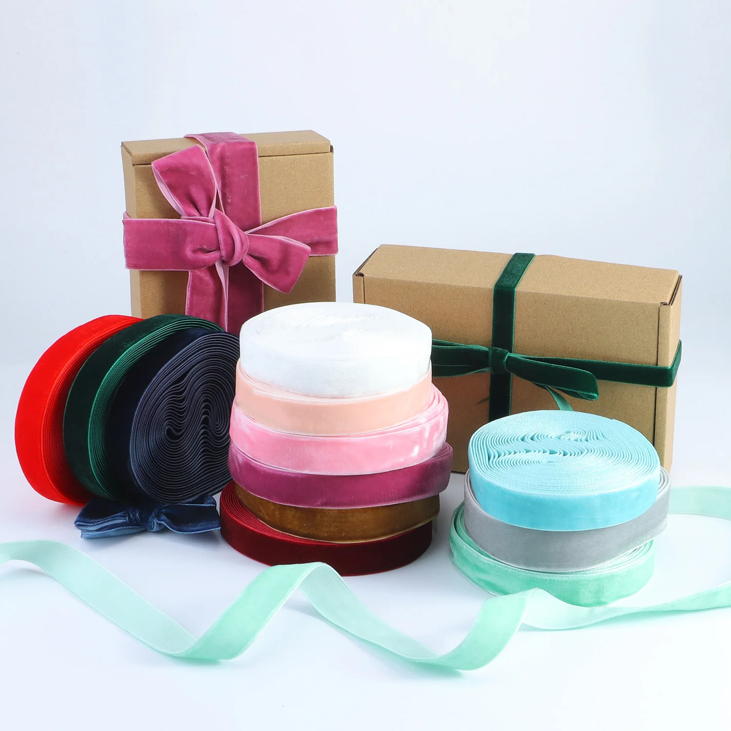 Width:6-50mm 5Yards Velvet Ribbon for Gift Packaging-Single-Faced Flocked Tape, Christmas Decorative Ribbon, DIY Craft Supplies