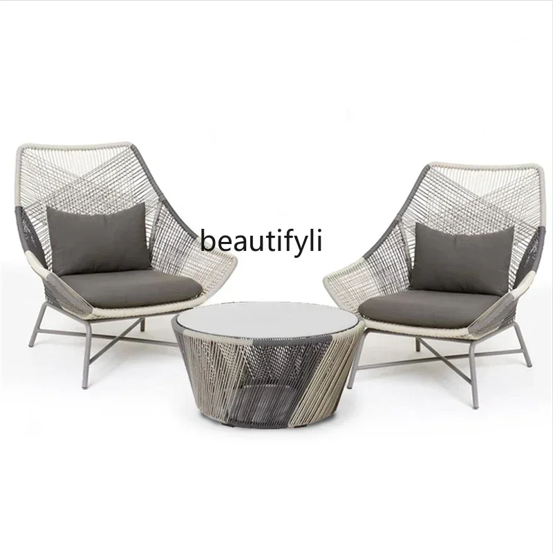 Balcony Small Table and Chair Three-Piece Rattan Chair Coffee Table Combination Outdoor Simple Outdoor Casual Table and Chair