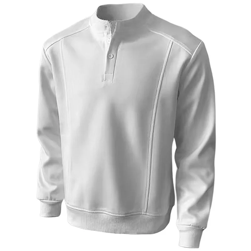 Men's White Quarter Zip Stand Collar Sweatshirt Long Sleeve Pullover with Stitching Detail Casual Sportswear