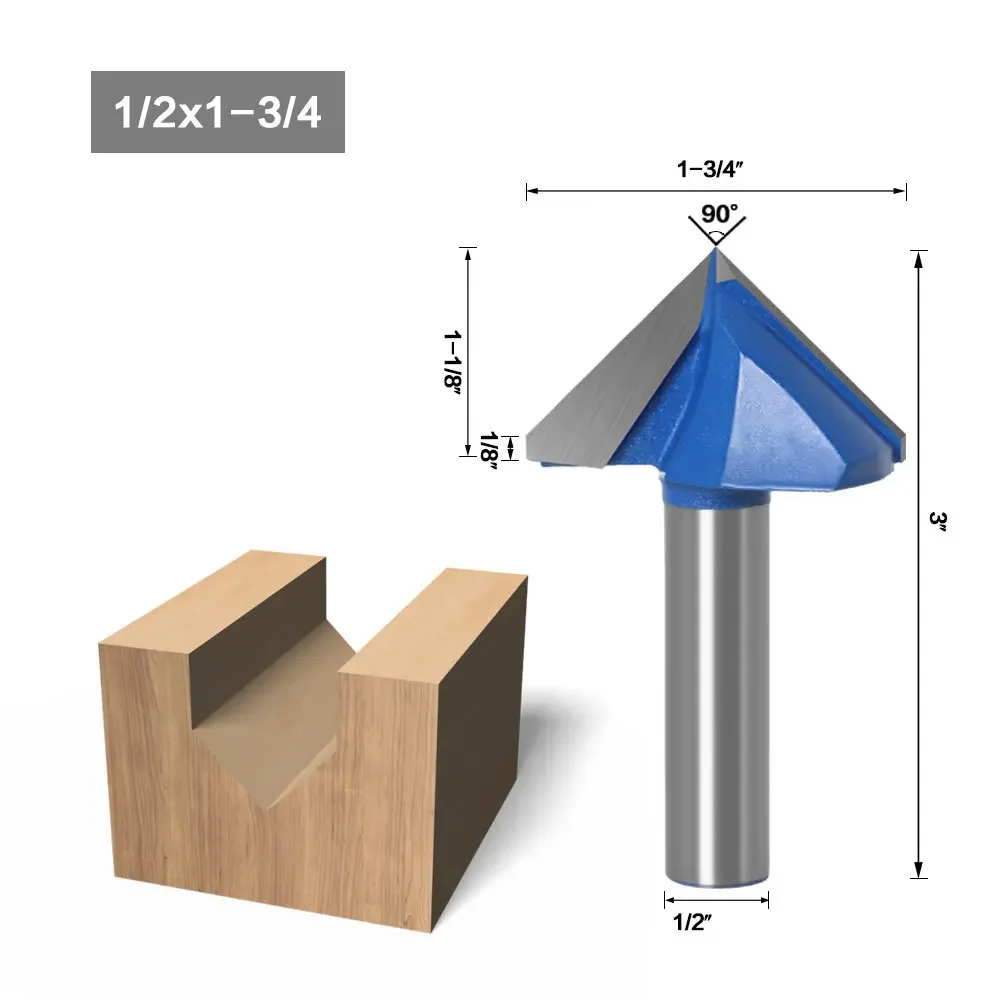 1PC 1/2" 12.7MM 1/4" Shank Milling Cutter Wood Carving Wood 90 Deg V Type Slotting Cutter Tungsten Woodworking Carving Tool