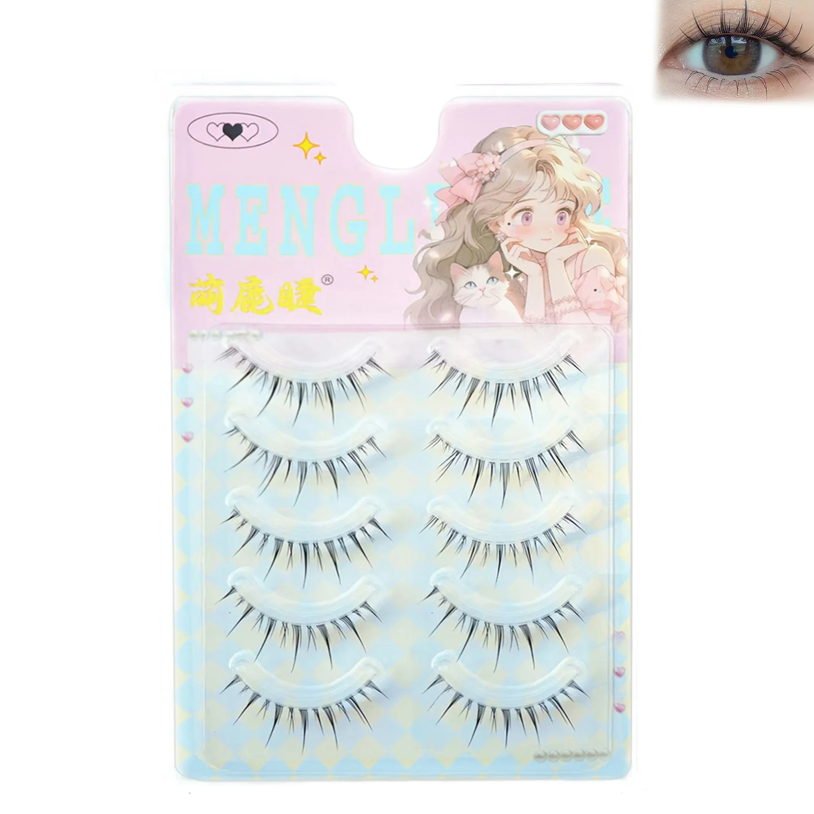 Tiras de pestañas Manga, banda transparente DIY, pestañas finas, Kit de extensión de pestañas de aspecto realista para maquillaje de viaje de fiesta diaria