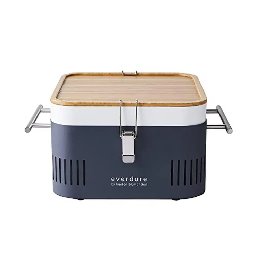 

Portable Lightweight Charcoal Grill Tabletop BBQ with Integrated Storage Tray Tailgate Beach or Camping Bamboo Cutting Board