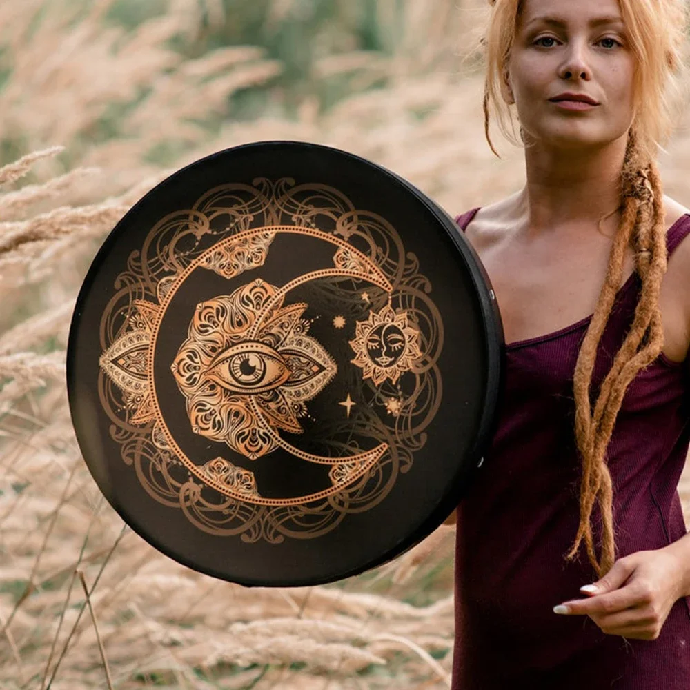 Shamanic Frame Drum with Beater - Tree of Life Design - Spiritual Reflection, Meditation Music Percussion Instrument