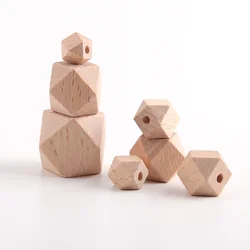 10-30mm Natural Geometric Beech Wood Beads Hexagon Teether Chewable Spacer for Baby Pacifier Chain DIY Crafts Jewelry Accessorie