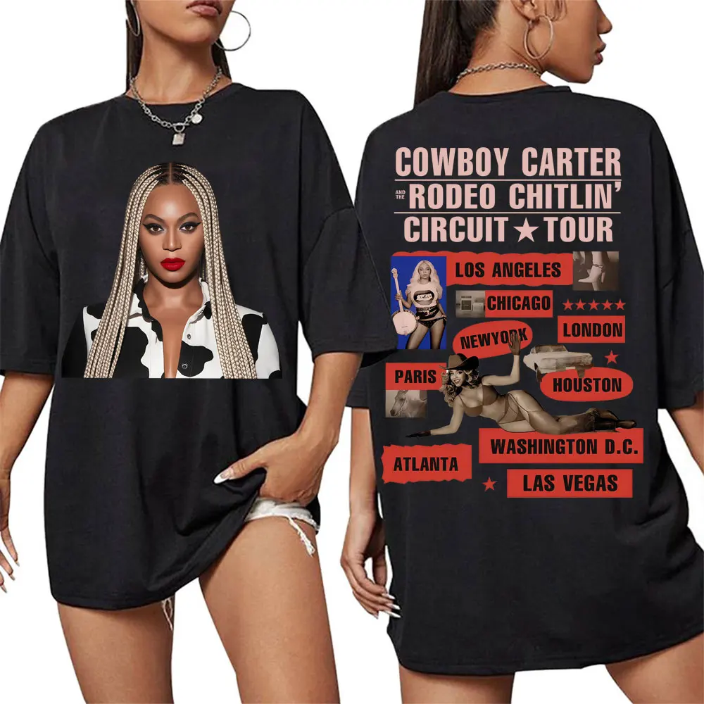 Beyonce Cowboy Carter New Album T Shirts Women Men\'s Vintage Cotton Oversized T Shirt Harajuku Clothing Streetwear Girls T-shirt
