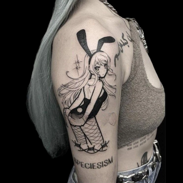 

Sakurajima Mai Anime Temporary Tattoos Black Bunny Girl Transfer Tattoo Body Art Waterproof Fake Tatoo Stickers for Woman Men