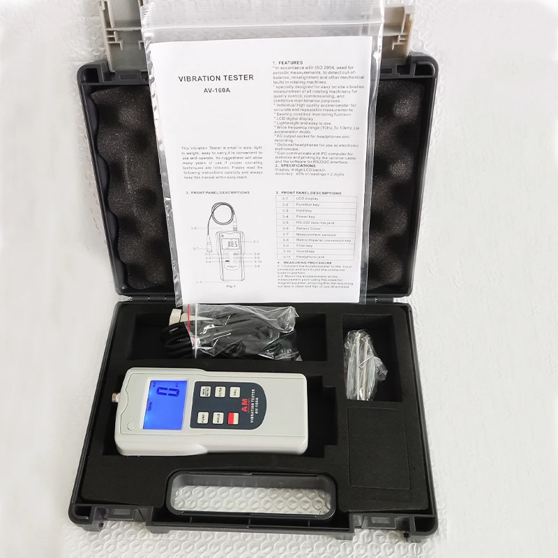 Digital Vibrometer AV-160A Mechanical Movement Speed Acceleration Displacement 0.1~400.0 mm/s Vibration Analysis Instruments