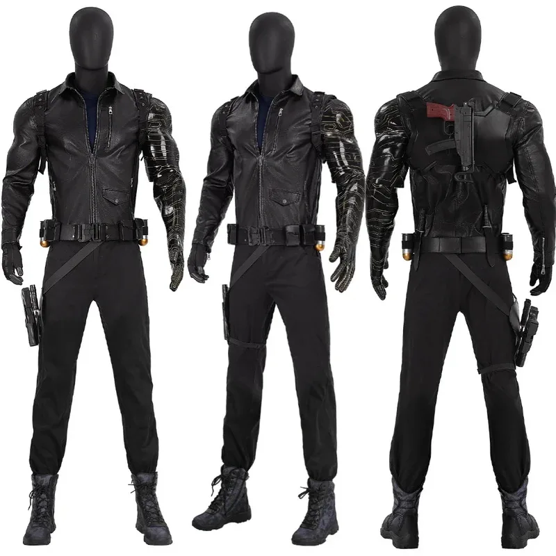 

Disguise Soldier Bucky Barnes Cosplay Costume Men's Winter Leather Coat Shirt Pants Outfit Halloween Custom Size