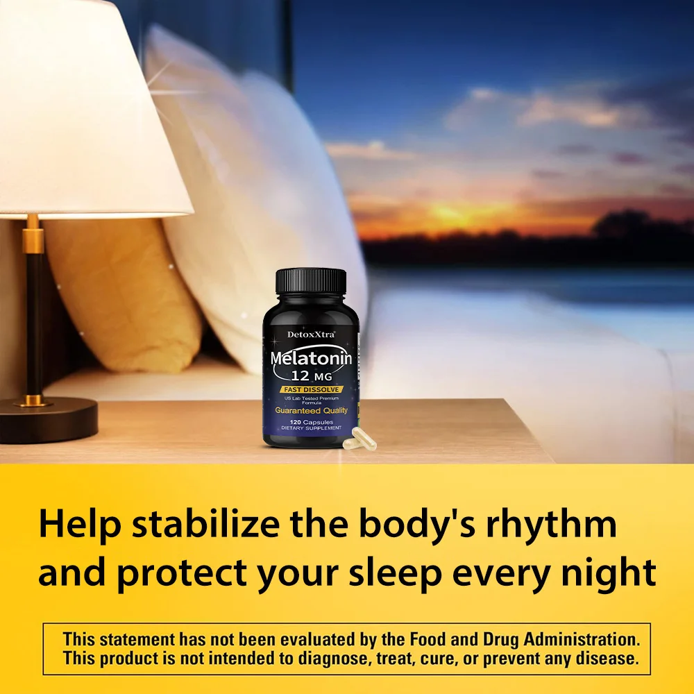 12 Mg Melatonin Capsules - Relieve Insomnia, Help Improve Sleep Quality, Reduce Waking Time, Help Deep Sleep Improving Insomnia