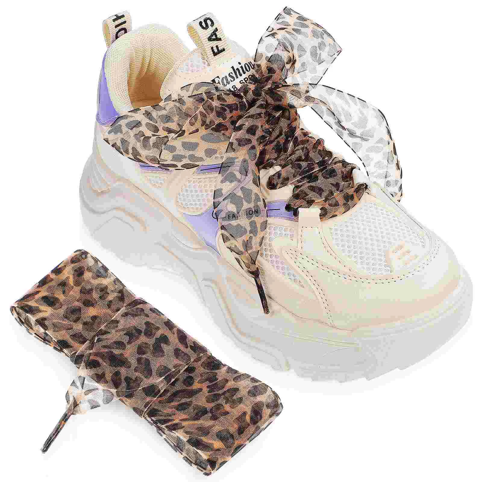 

2 Pcs Leopard Lace Flat Shoelaces Ribbon Adults Shoestrings For Sneakers Cheetah Colored Soft Patterned