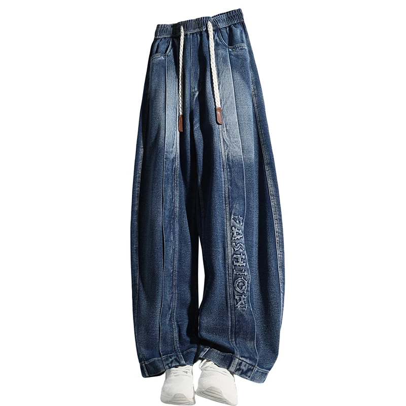 

Весенне-осенние мужские модные широкие брюки, повседневные джинсы, свободные длинные брюки большого размера для подростков, универсальные длинные брюки для мужчин