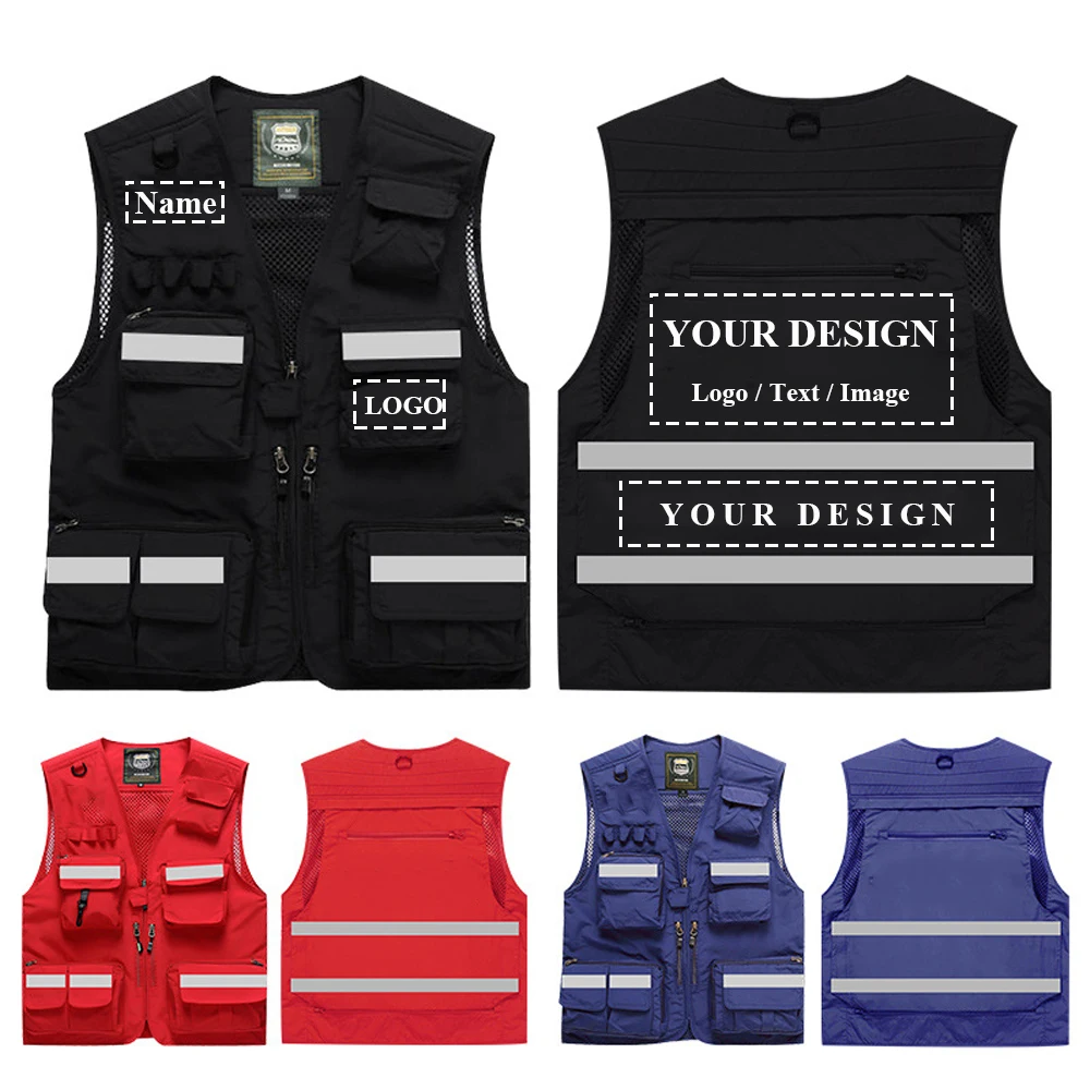 

Custom Logo Black Work Vest Labour Suit for Emergency Management Photographe Fishing Work Clothing Company Uniform