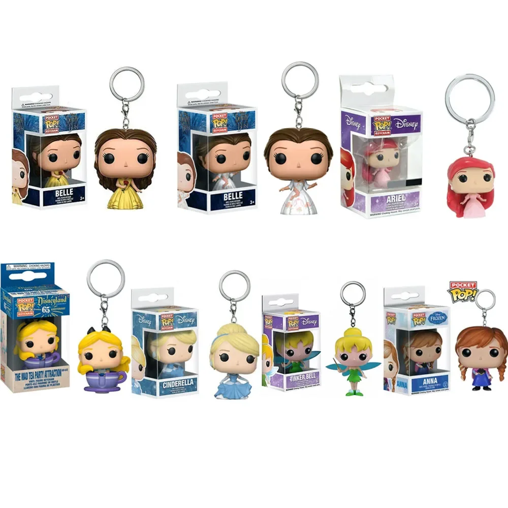 Funko Pop llavero de princesa de Disney Anna Tinker Bell Cenicienta Ariel Alice Pop llaveros de bolsillo figuras de acción de vinilo juguetes muñecas