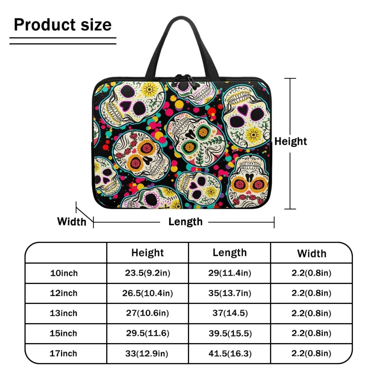 설탕 해골 인쇄 태블릿 가방, 핸들 범용 노트북 케이스 노트북 가방, 성인 할로윈 선물 서류 가방, 10 12 13 15 17 인치, 신제품