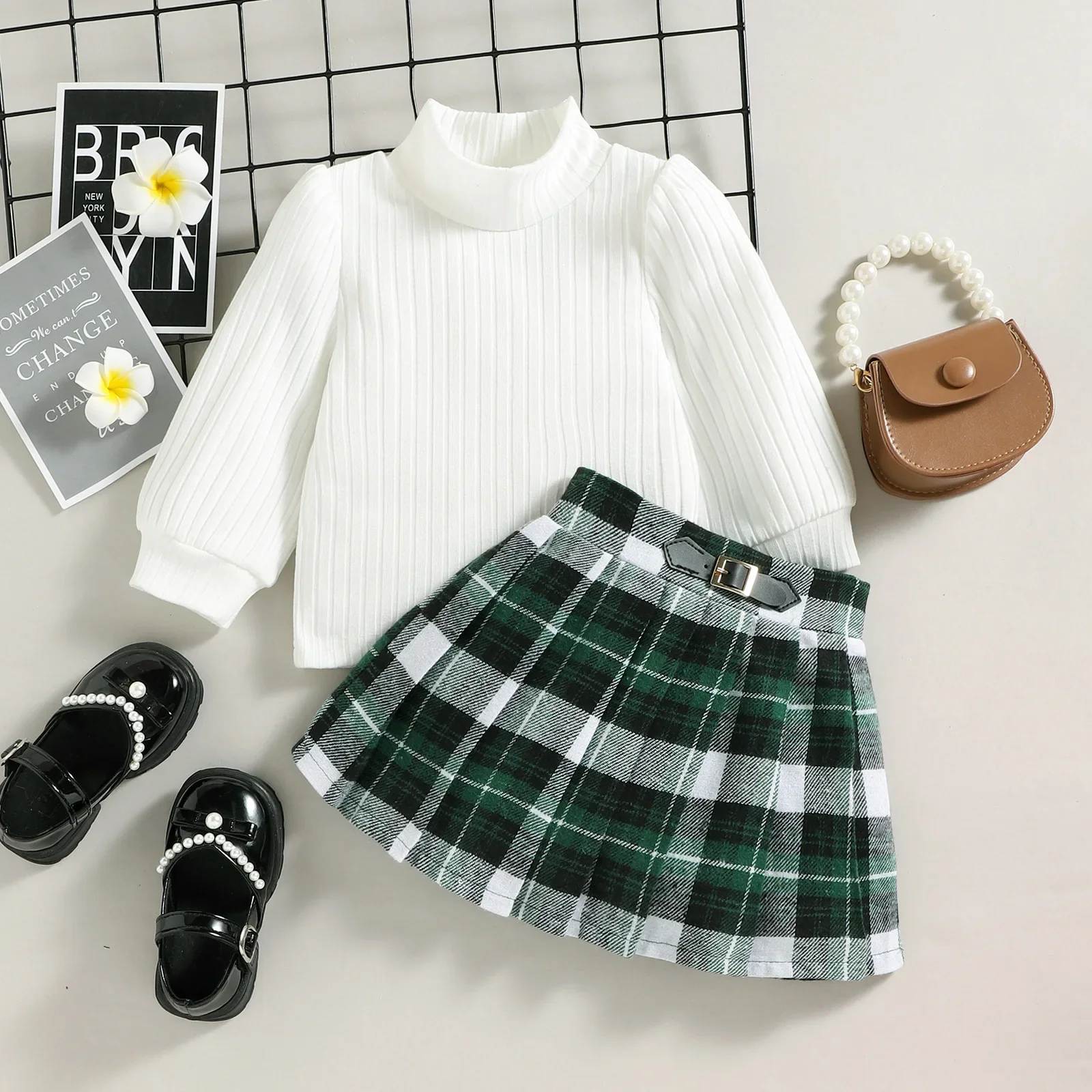 Girls Classic Plaid Clothing Set Cardigan Jackets+Plaid Skirts Baby Girl Kids Elegant Children Spring Autumn Clothes Outfits