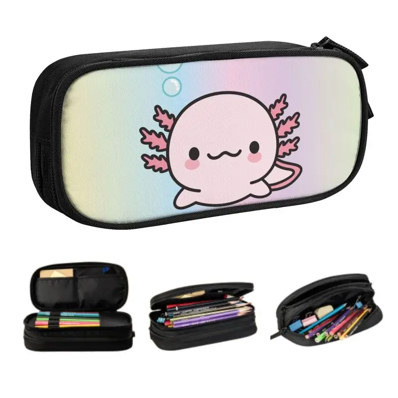 Custom Cute Axolotl School Pencil Cases Girl Boy Large Capacity Kawaii Animal Relaxolotl Pencil Bag Pouch Students Stationery