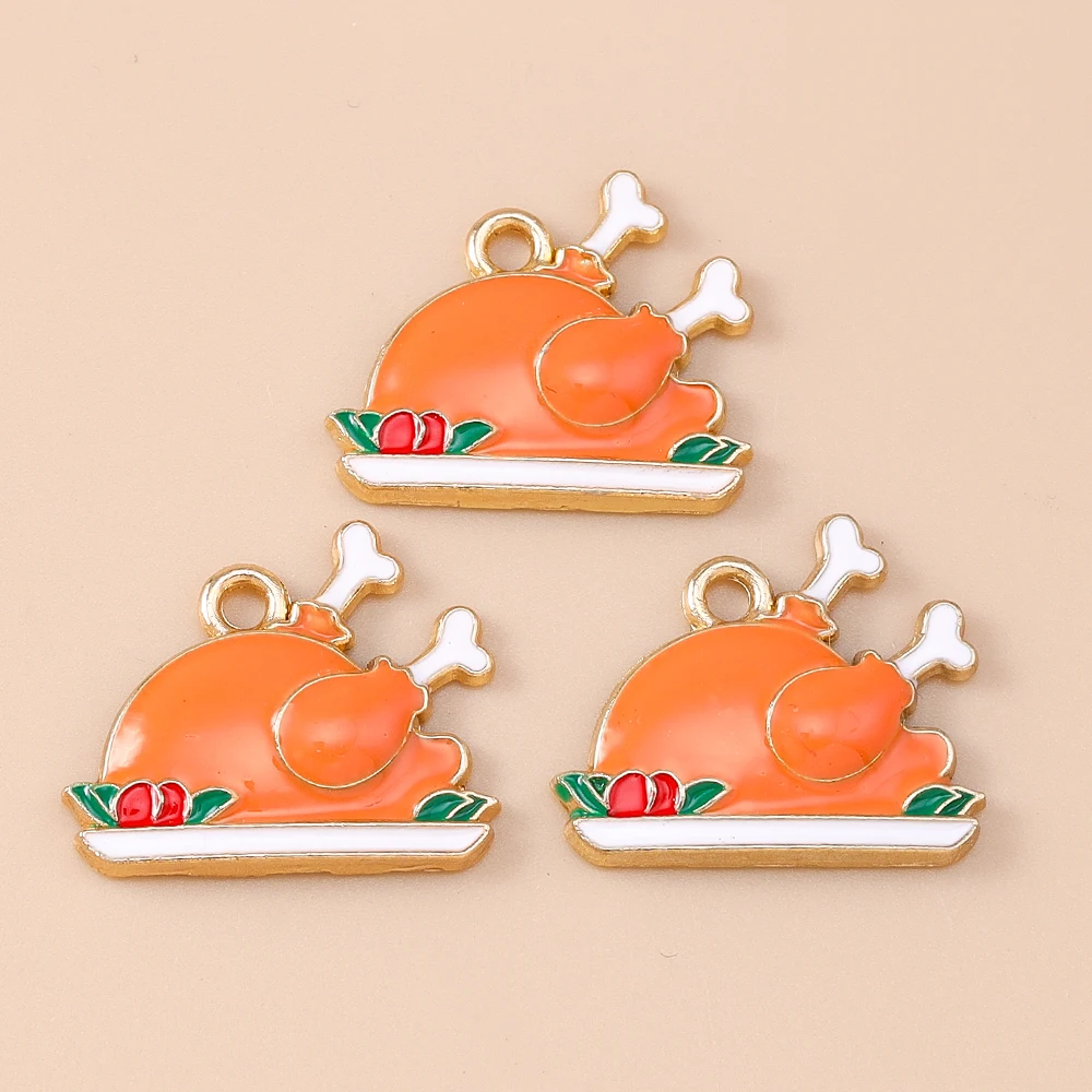 Leslie 10 Stück süße Thanksgiving Day-Anhänger, Emaille, Mais, Weizen, Vogelscheuche, Ahorn, Türkei, Charms für Halskette, Ohrringe – Detail 10