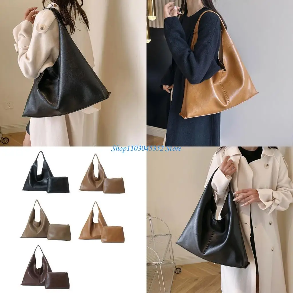 

2pcs Retro Women's Handbag Purse Set PU Leather with Large Capacity Shoulder Bag
