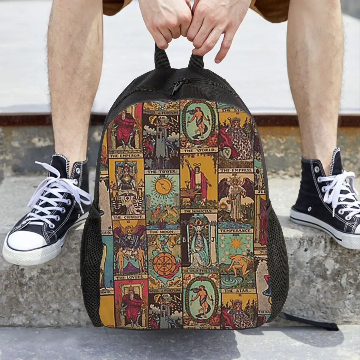 

The Major Arcana Of Tarot Vintage Patchwork Backpack Hot Sale Daypack Children BookBag School Bag Shoulder Bags for Men Women