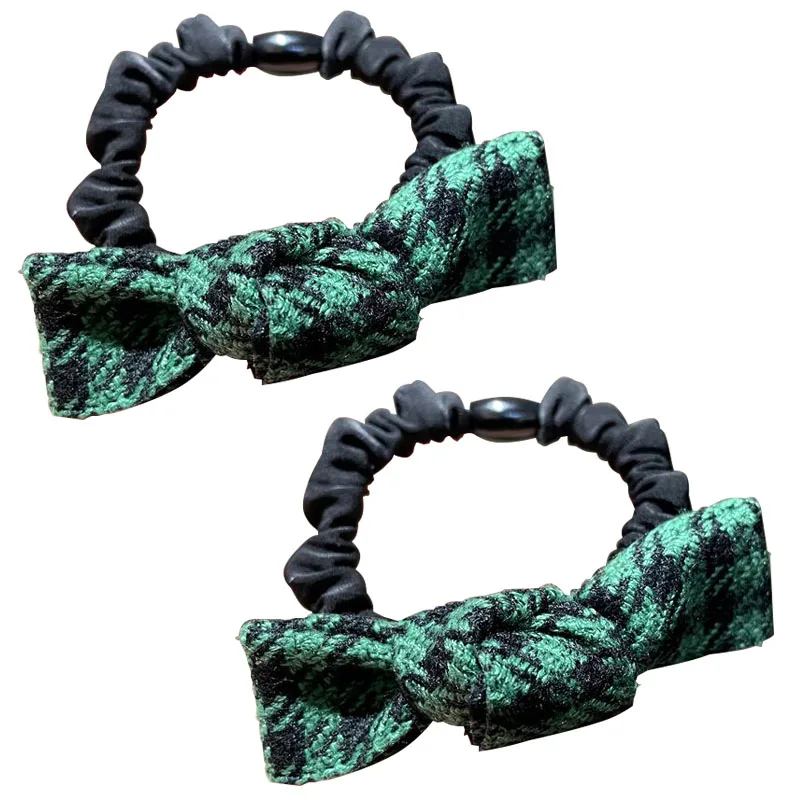 2pc/set Women Houndstooth Printing Hair Rope Handmade Elastic  Ponytail Holders Hair Ties For Women And Girls Hair Accessories