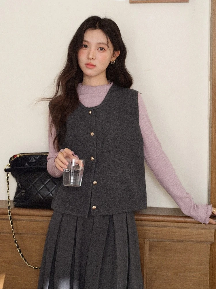 ALXNAN 여성용 니트웨어 가을 터틀넥 러플 트림 커프스 솔리드 긴 소매 티셔츠 슬림 레이어링 여성 의류 L58150