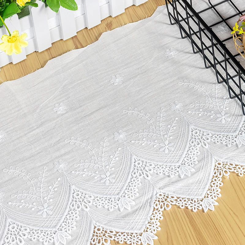 29CM Wide Exquisite White Cotton Floral Embroidered Lace Fringed Ribbon Trim For Sewing Sofa Curtain Apparel Fabric DIY Crafts