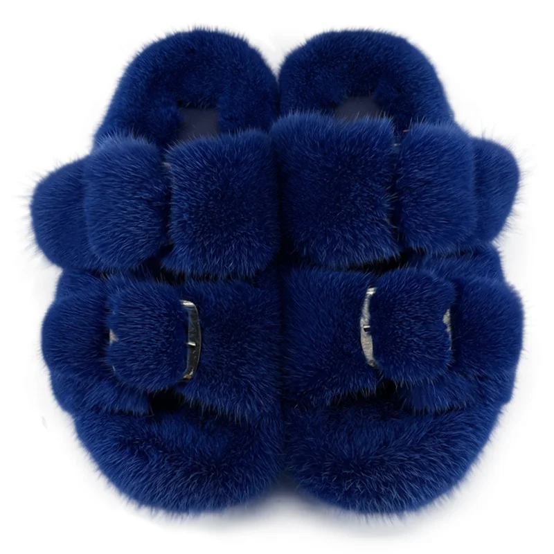 Ladies Fur Slippers 100% High Quality Mink Slippers Slides Casual Flat Shoes Women Girls Outdoor Flip Flops Luxury Sandals