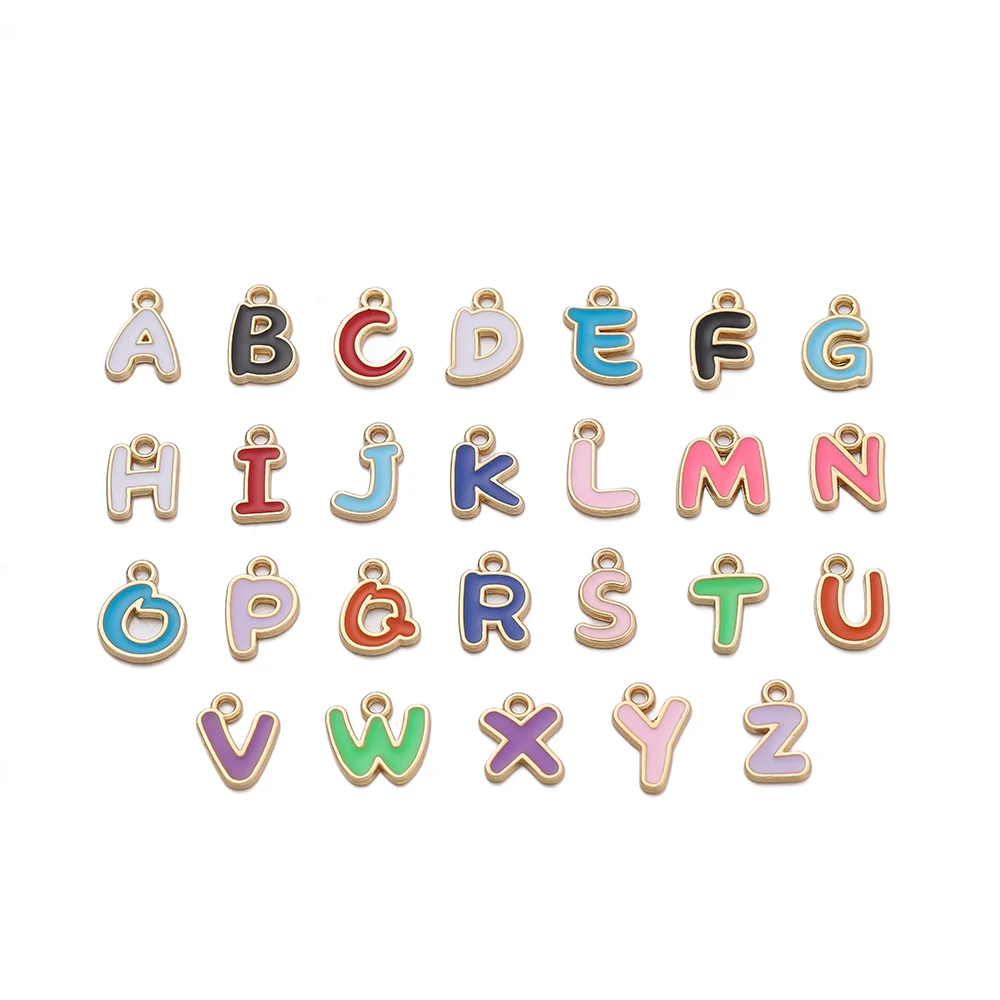 50/100개 A-Z 알파벳 에나멜 참 장식품 다채로운 금속 문자 펜던트 DIY 쥬얼리 제작 귀걸이 팔찌 목걸이 액세서리