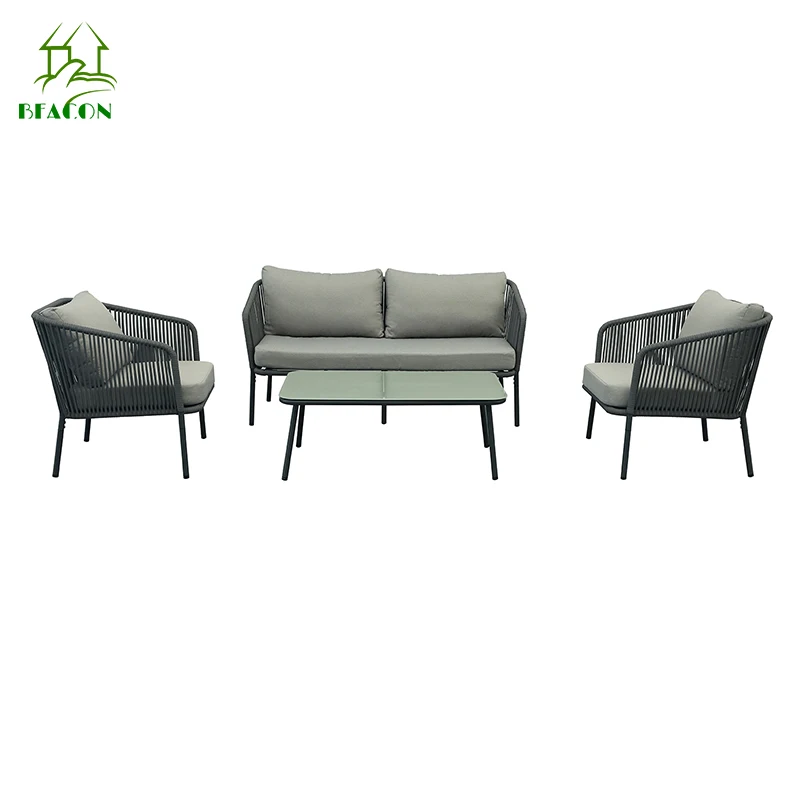 

All Weather 4 Piece Garden Sofa Set Outdoor Rope Weaving Patio Furniture Aluminium Sofa Set for Backyard