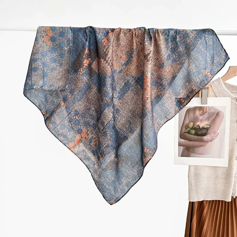 Breathable Mom Square Headscarf Sunscreen Personalized Design Double-sided Printed Silk Scarf Lightweight Headband