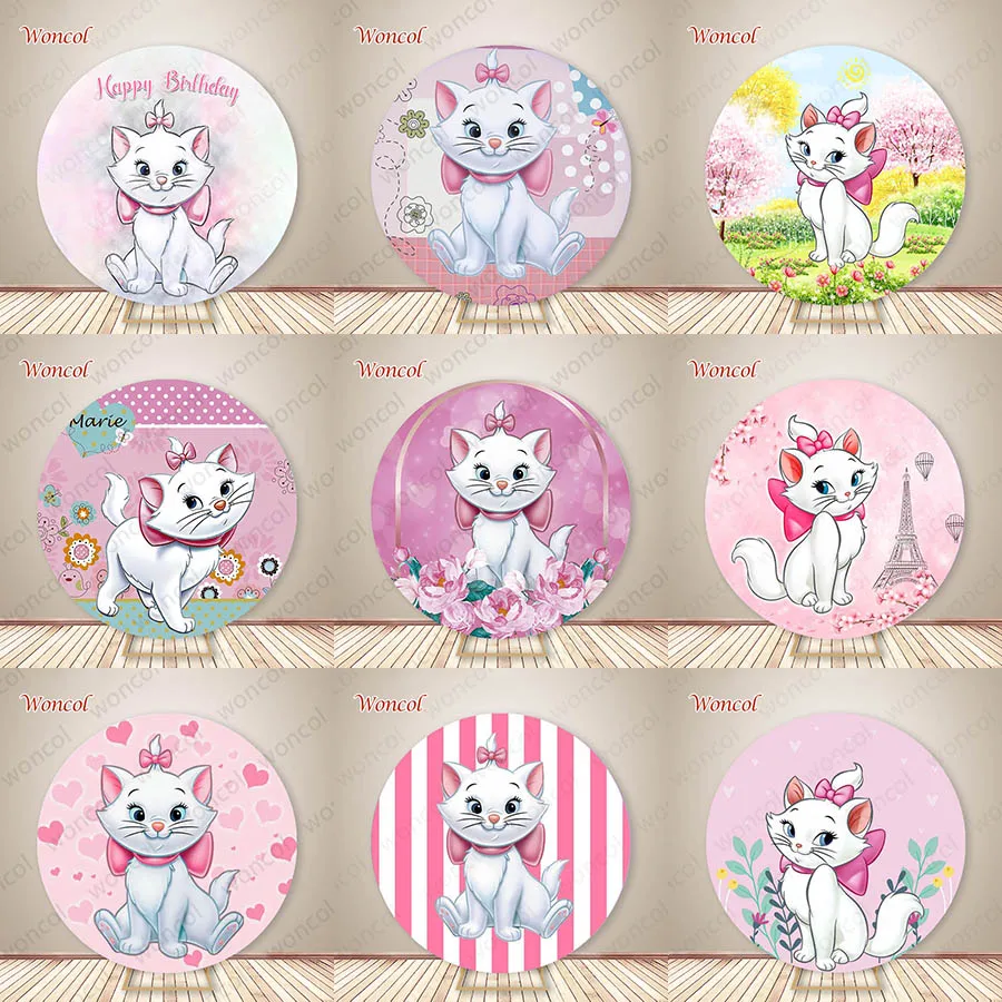 

Disney Marie Round Backdrop Cute Marie Cat Backdrop Marie Aristocats Round Cover Girls Birthday Baby Shower Party Backdrop Prop