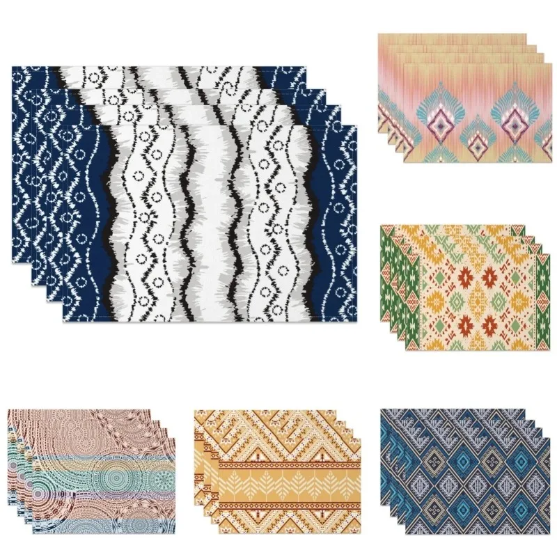 

Bohemian Table Mats Artistic Ethnic Print Placemats Geometric Wave Abstract Patterns Waterproof Linen Dining Kitchen Decoration